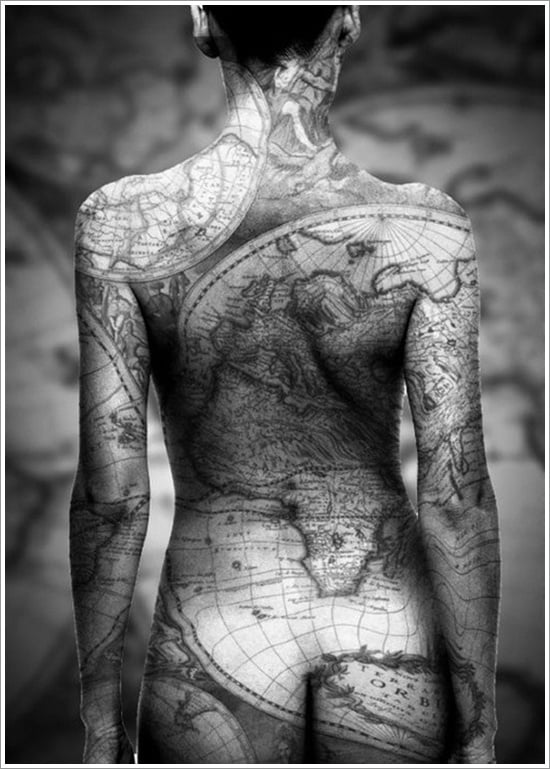 Full body tattoo design of world map, where do you want to come?