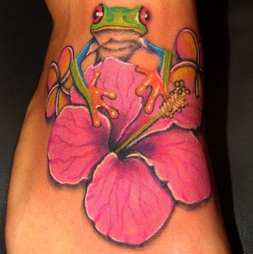 Hibiscus Flower Tattoo On Foot