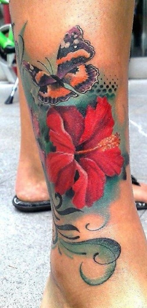 Hibiscus Flower with Butterfly Tattoo