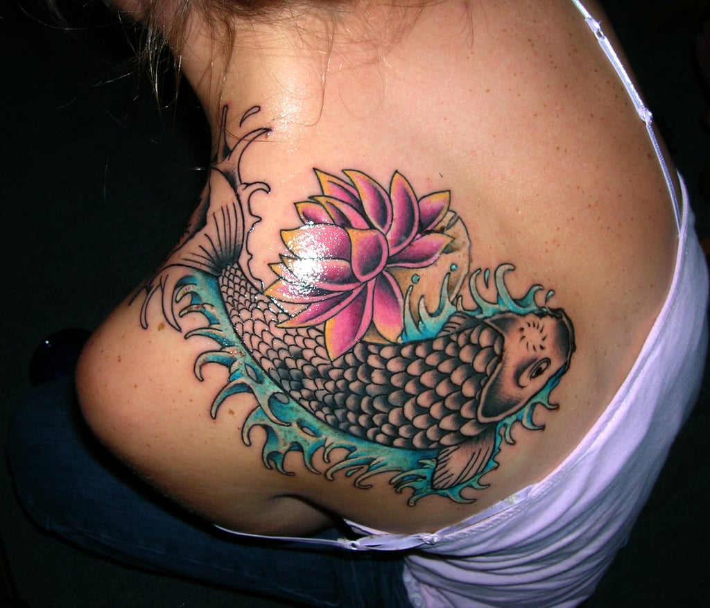 Koi Fish and Lotus Flower tattoo back