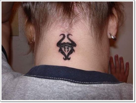  Taurus symbol tattoo on the neck 