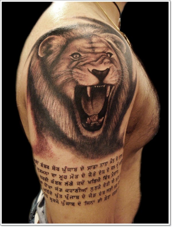  34-Lion-whit Panjabi-writing-Tattoo 
