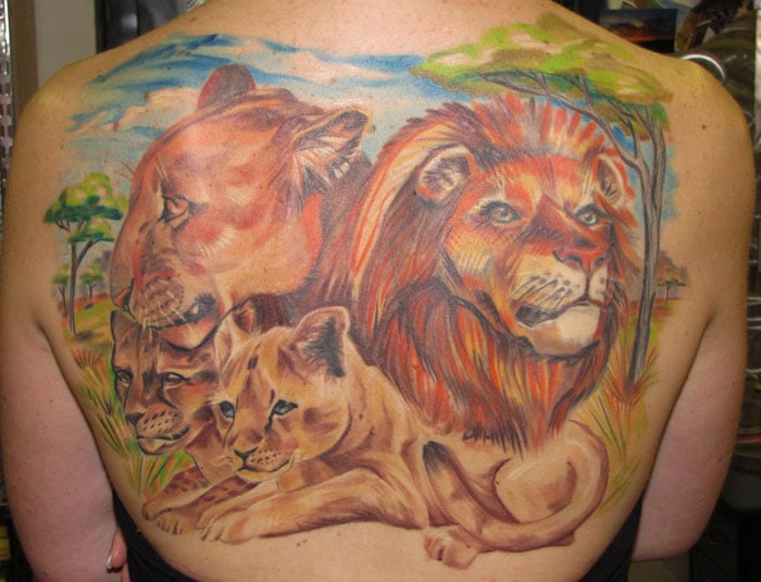 lion-family tattoo image-on-back-body