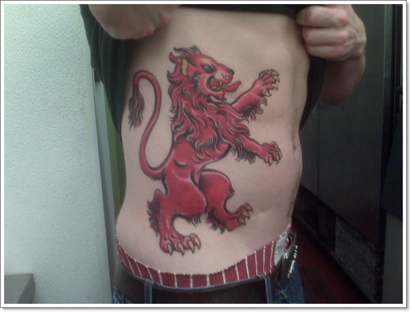 red-scottish-lion-tattoo-on-belly side