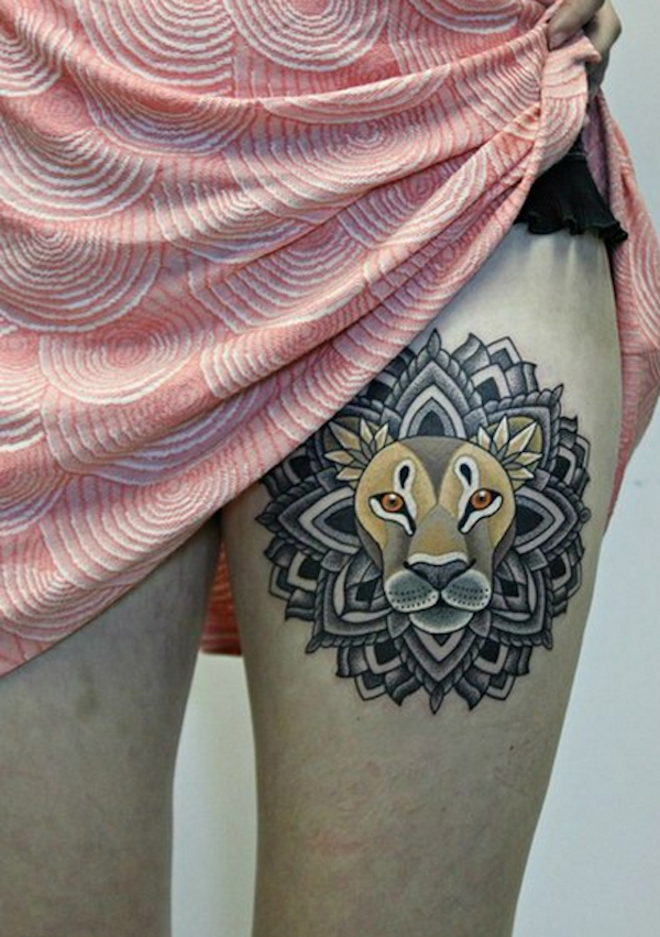 thigh tattoos-lion