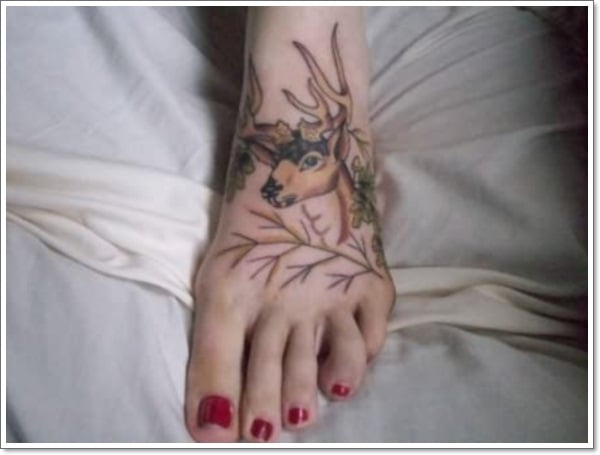  Deer tattoo on foot for-girls 