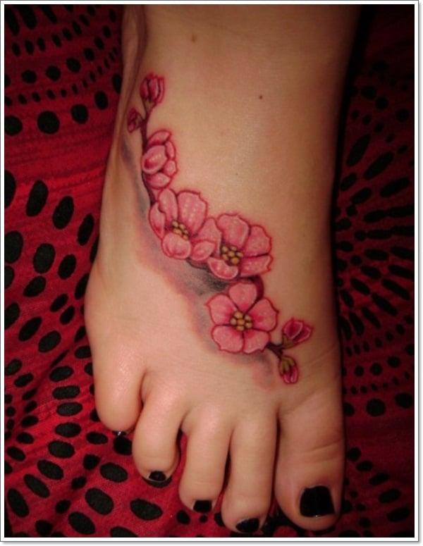 Cherry tattoos designs-Japanese cherry blossoms-on-foot