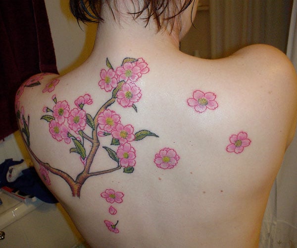  Pink Flower Cherry Tattoo 