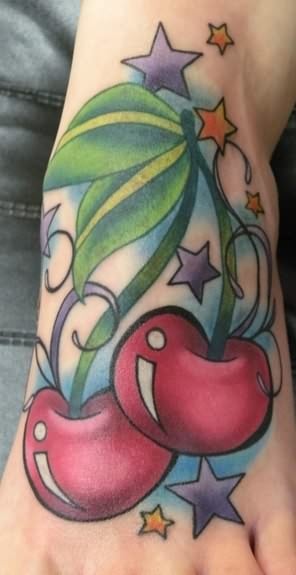  Fruit cherry tattoo-on-foot 