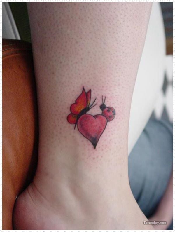 Red Butterfly Heart-bug tattoo on ankle