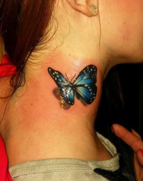  3D Butterfly neck tattoo 