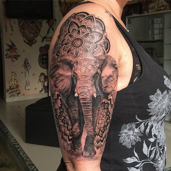 Powerful elephant tattoo design, idea 49