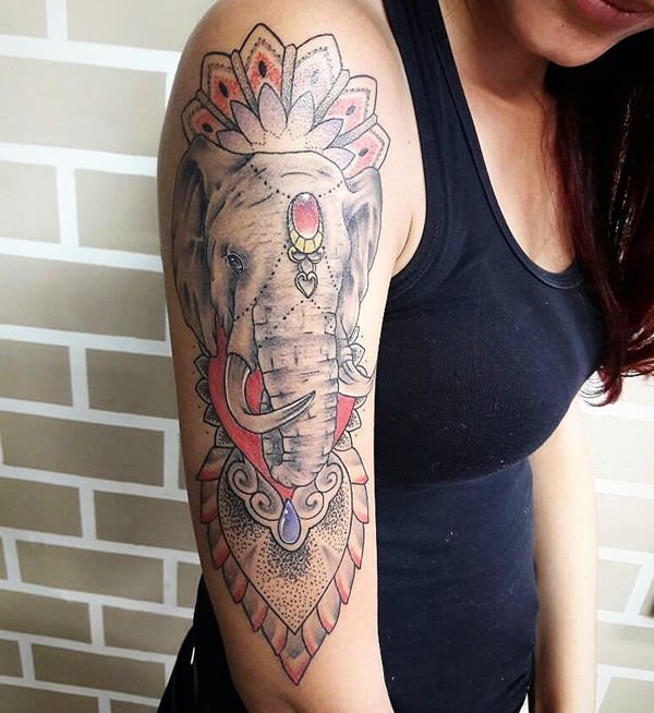 Powerful elephant tattoo design, idea 35