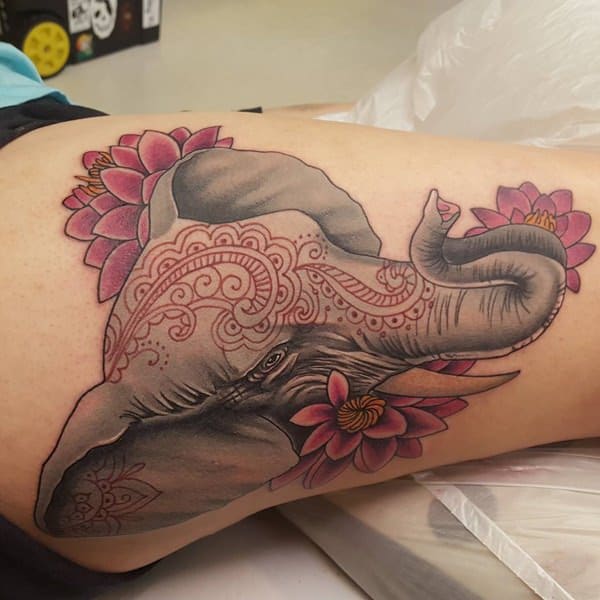 Powerful elephant tattoo design, idea 37