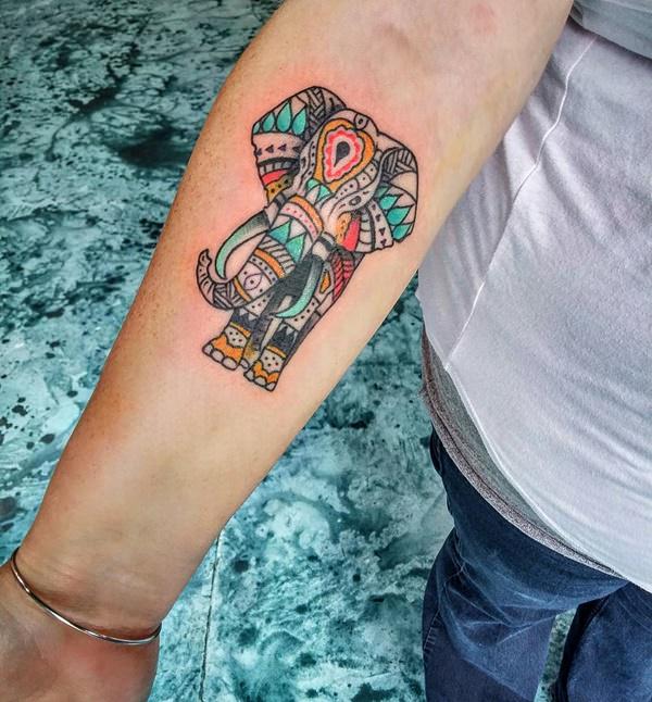 Powerful elephant tattoo design, idea 40