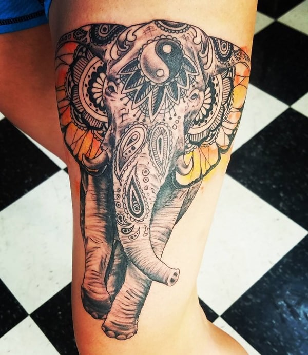 Powerful elephant tattoo design, idea 41