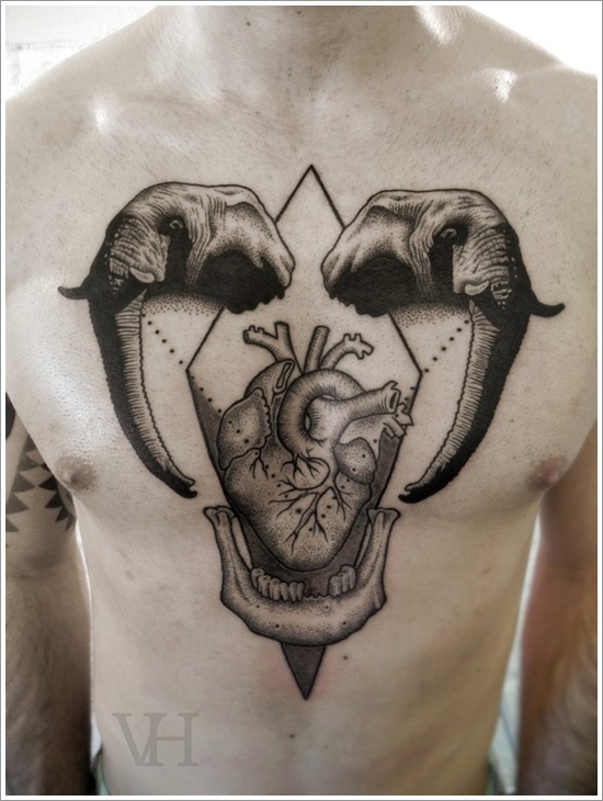 Powerful elephant tattoo design, idea 30