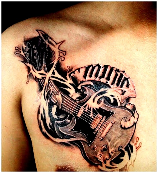 Guitar tattoo design, idea 11