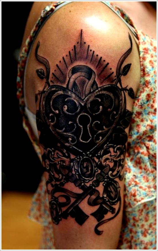 The lock and key tattoo motifs design, idea 14