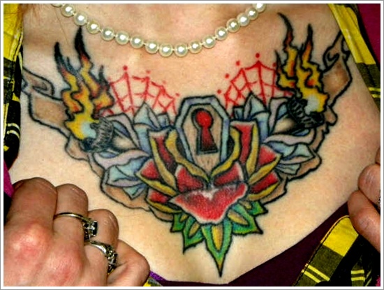 The lock and key tattoo motifs design, idea 25