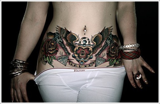 The lock and key tattoo motifs design, idea 5