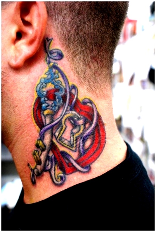 The lock and key tattoo motifs design, idea 28
