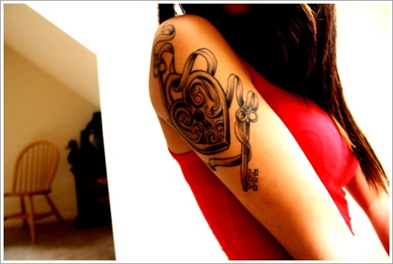 The lock and key tattoo motifs design, idea 18