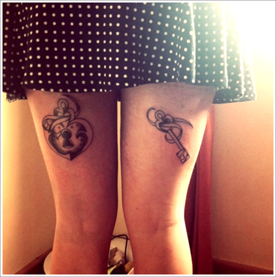 The lock and key tattoo motifs design, idea 8