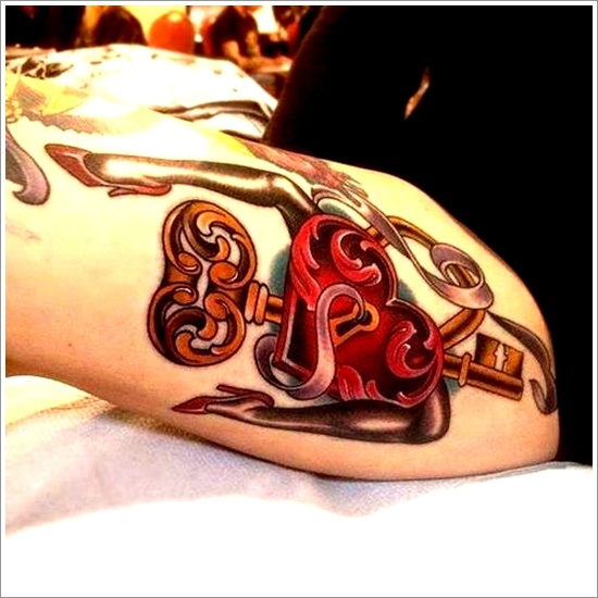 The lock and key tattoo motifs design, idea 29