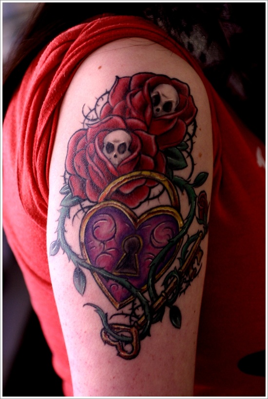 The lock and key tattoo motifs design, idea 21