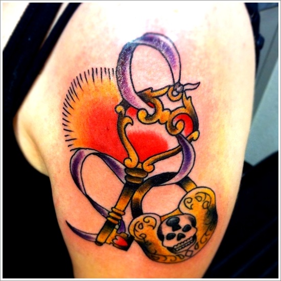 The lock and key tattoo motifs design, idea 13