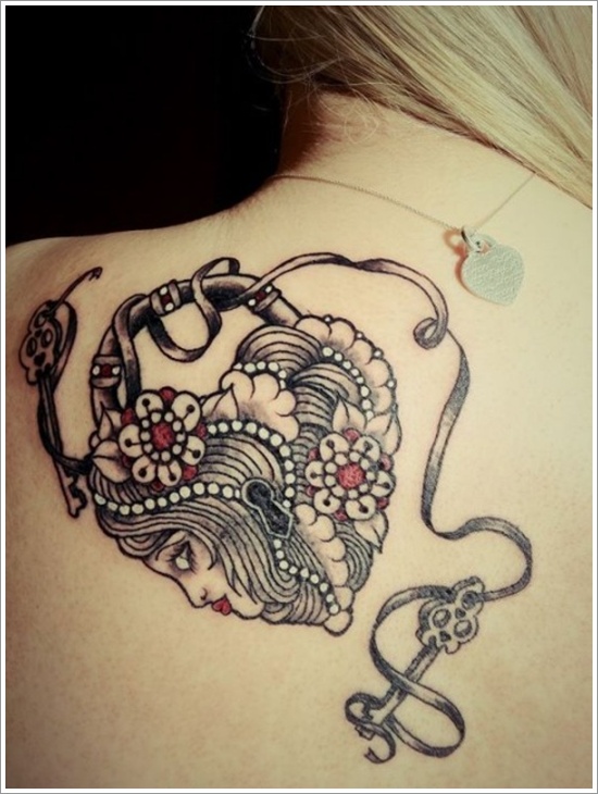 The lock and key tattoo motifs design, idea 2