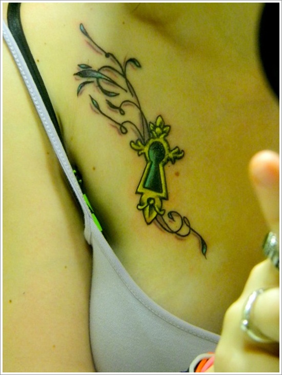 The lock and key tattoo motifs design, idea 22