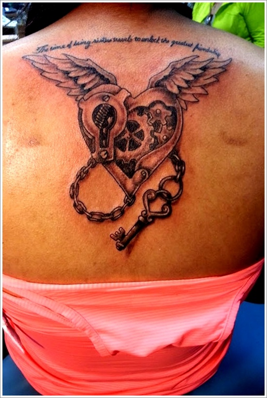 The lock and key tattoo motifs design, idea 9