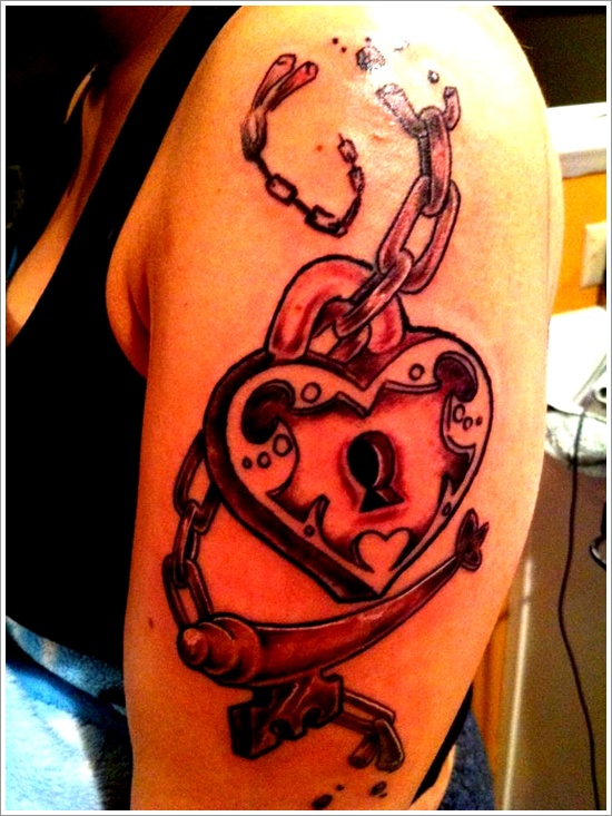 The lock and key tattoo motifs design, idea 23