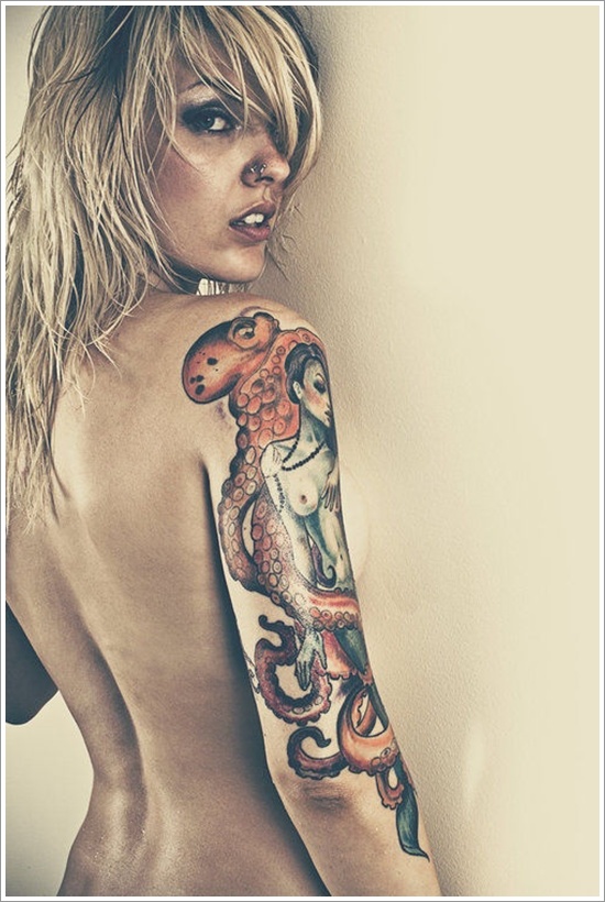 Tattoos featuring squid or octopus in design, idea 12