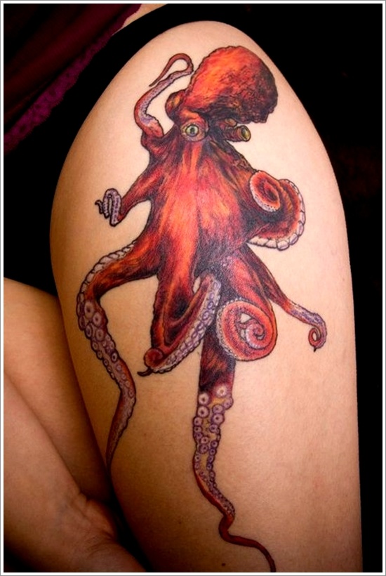 Tattoos featuring squid or octopus in design, idea 17