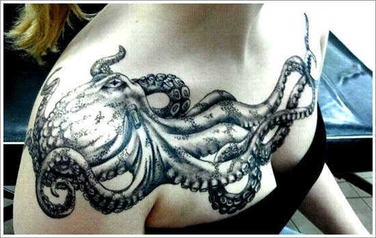 Tattoos featuring squid or octopus in design, idea 3