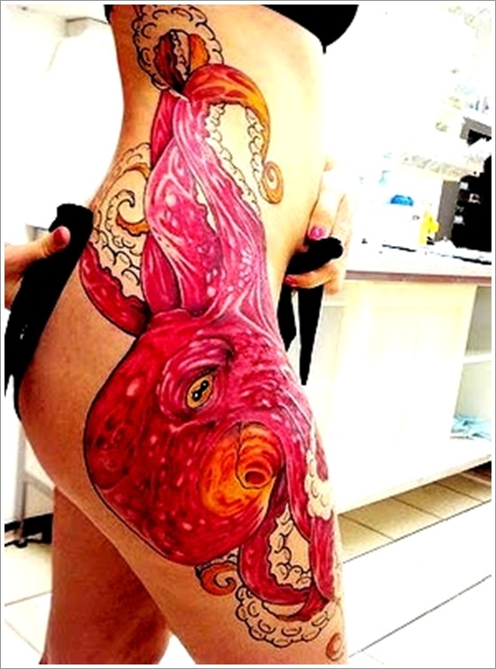 Tattoos featuring squid or octopus in design, idea 10