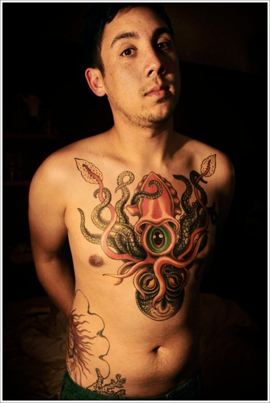 Tattoos featuring squid or octopus in design, idea 9