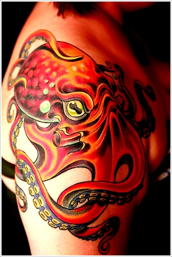 Tattoos featuring squid or octopus in design, idea 23