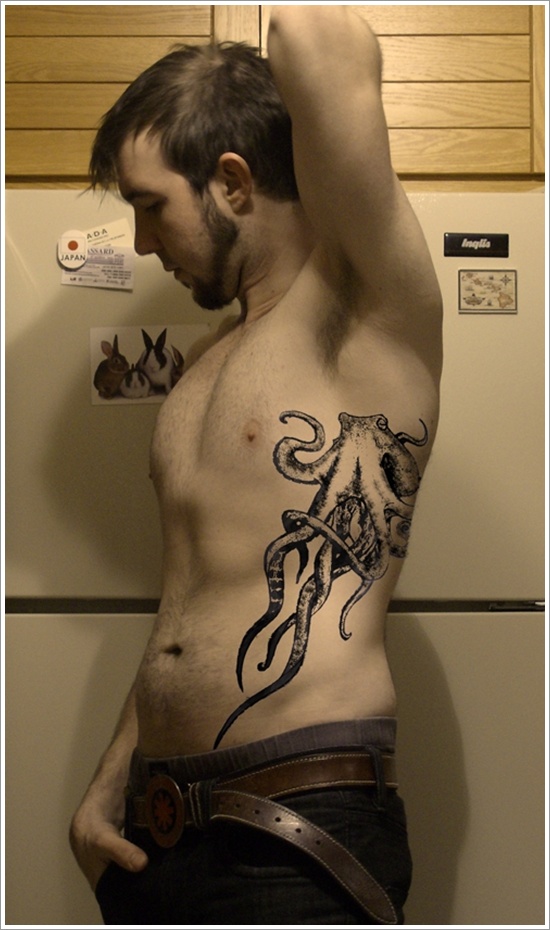 Tattoos featuring squid or octopus in design, idea 2