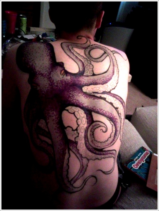Tattoos featuring squid or octopus in design, idea 21