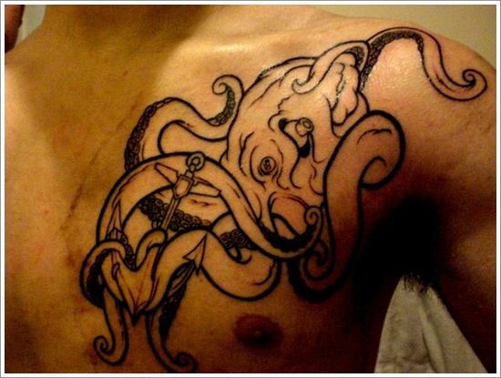 Tattoos featuring squid or octopus in design, idea 20
