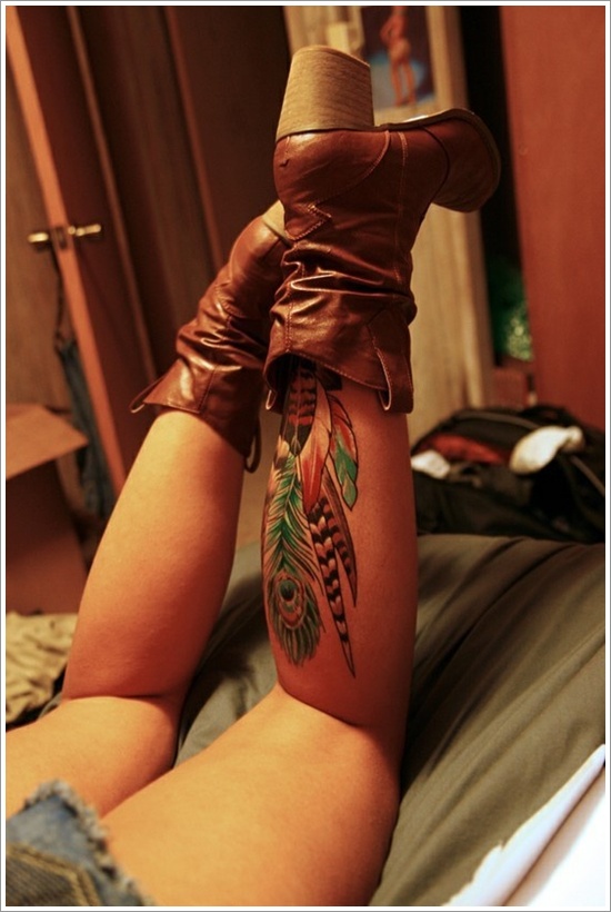 Most popular feather tattoos for women and design, idea 19