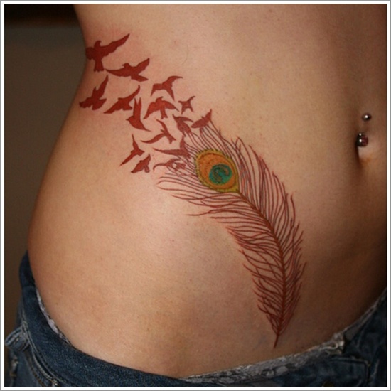 Most popular feather tattoos for women and design, idea 20