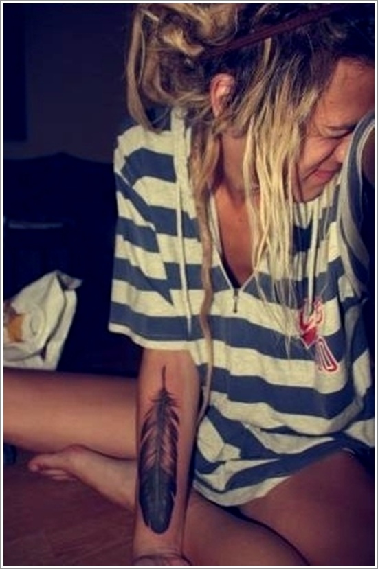 Most popular feather tattoos for women and design, idea 33