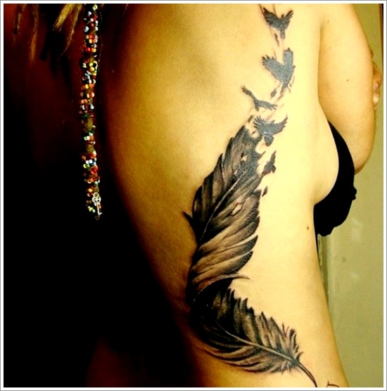 Most popular feather tattoos for women and design, idea 34