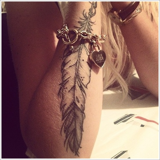 Most popular feather tattoos for women and design, idea 38
