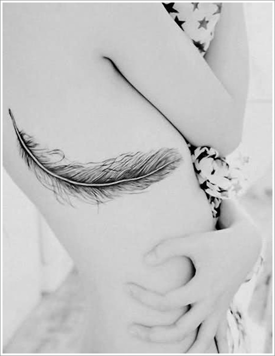 Most popular feather tattoos for women and design, idea 25